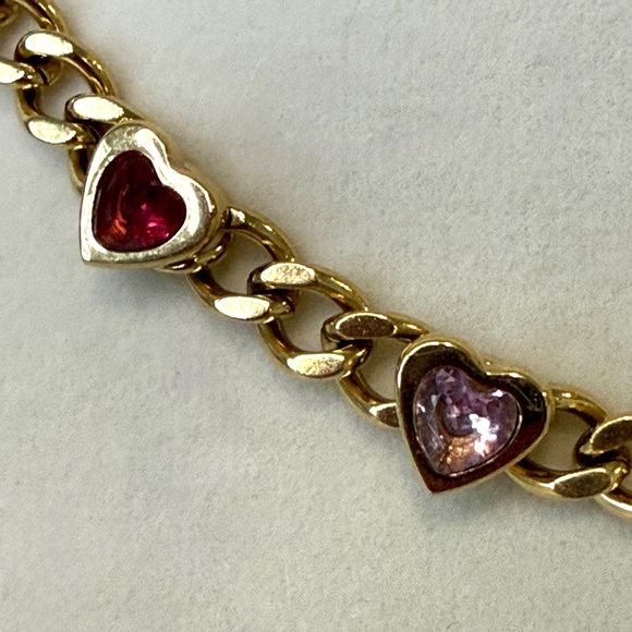 Gold-Tone Heart Charm Link Necklace with Multicolor Hearts - Picture 2 of 5